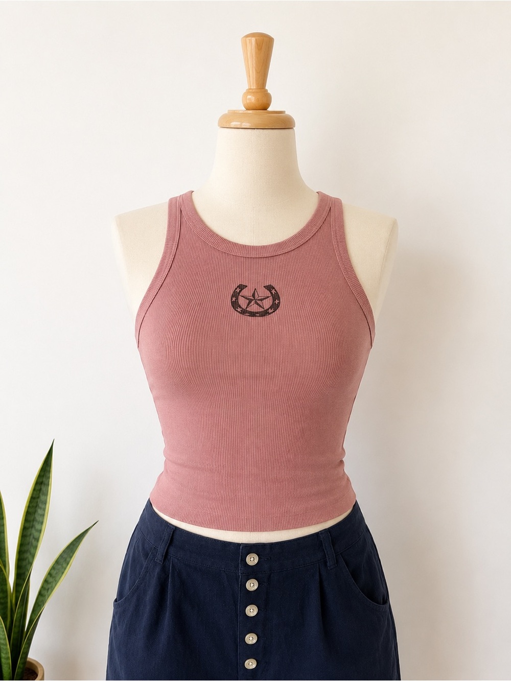 Aeropostale Mauve Pink Ribbed Horseshoe Star Tank Top Small